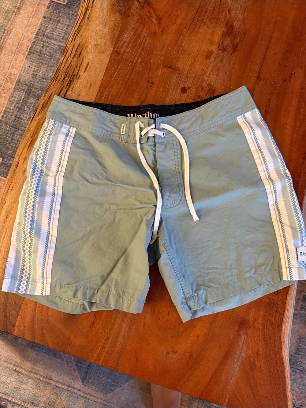 Rhythm. Men's Sage Green Hybrid Shorts with Stripe Panels